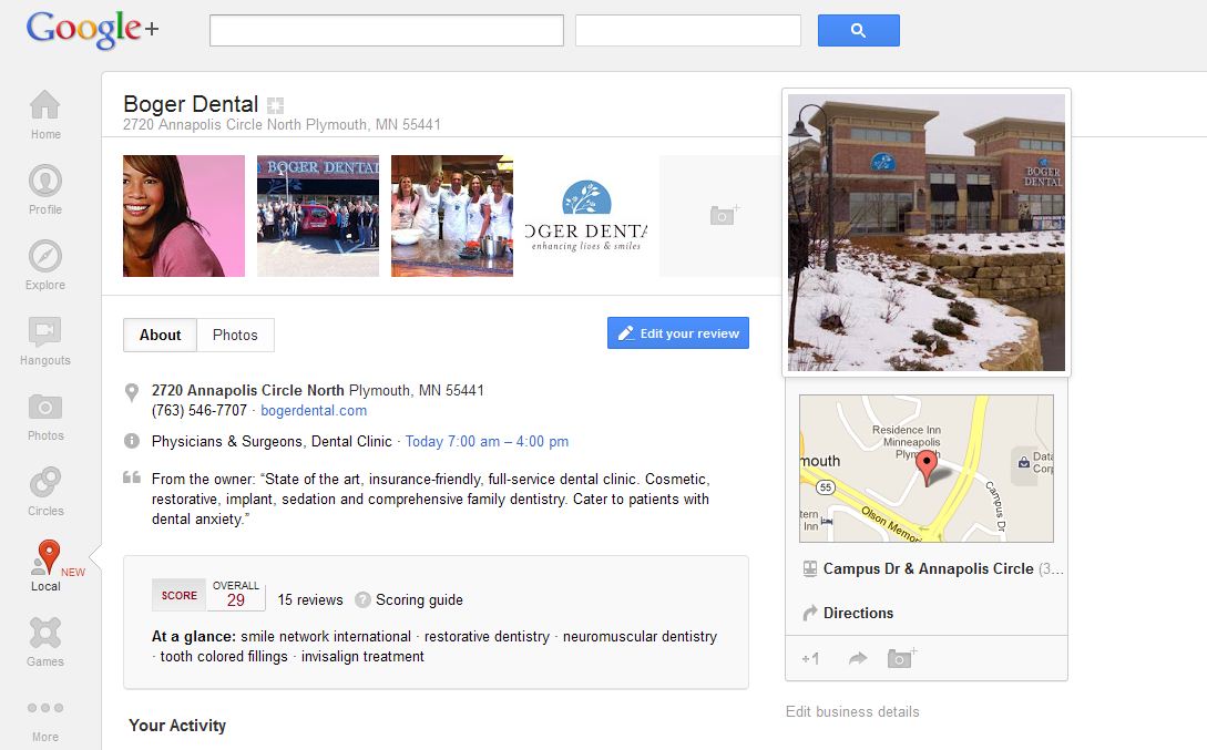 Dentist Reviews on Google+ Local Page